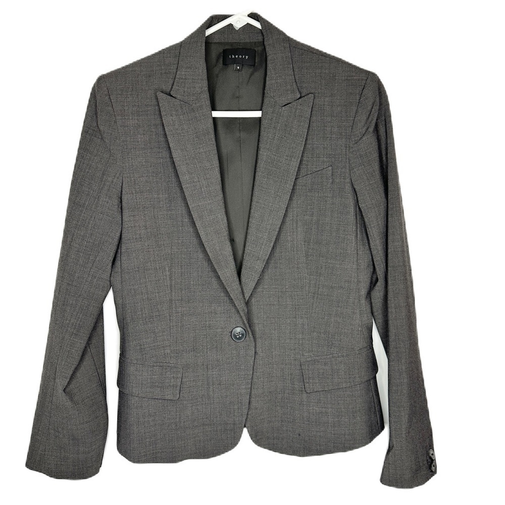 Theory Wool Blend Grey Single Button Blazer Jacke… - image 1